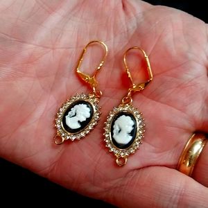 Gold cameo lever back earrings